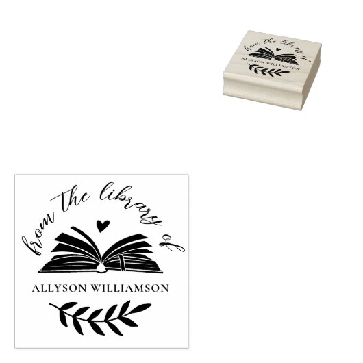 Elegant Script Custom Botanical Library Book Gummistempel (Stempel)
