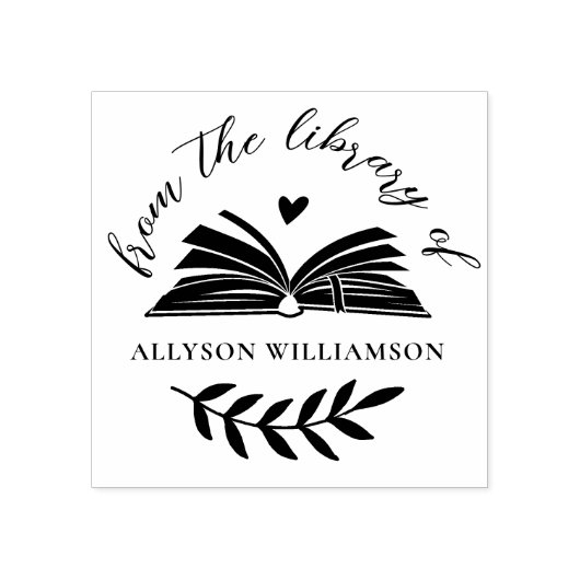 Elegant Script Custom Botanical Library Book Gummistempel (Prägung)