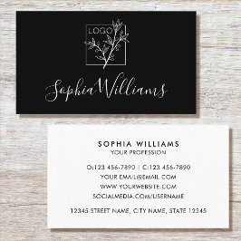 Elegant Script Custom Logo Modern Black Visitenkarte