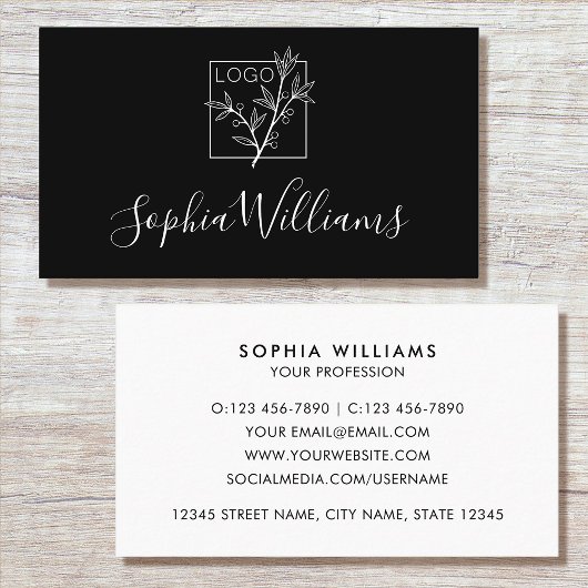 Elegant Script Custom Logo Modern Black Visitenkarte