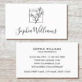 Elegant Script Custom Logo Modern White Visitenkarte