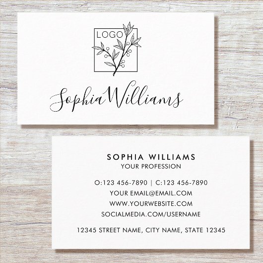 Elegant Script Custom Logo Modern White Visitenkarte