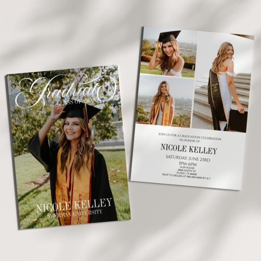 Elegant Script Custom Photo Graduation Einladung