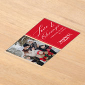 Elegant Script Custom Photo Name Red Holiday Card Acryleinladungen (Ablage )