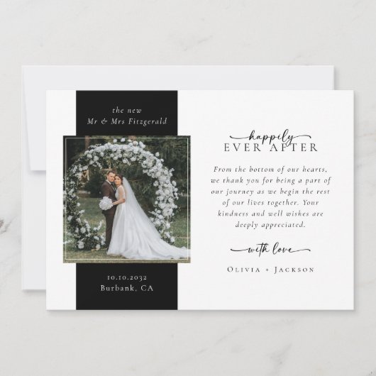 Elegant Script Double Sided Photo Wedding Dankeskarte (Vorderseite)