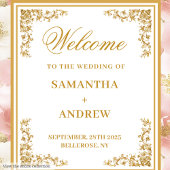 Elegant Script dusty pink floral Hochzeitstapestes Wandteppich