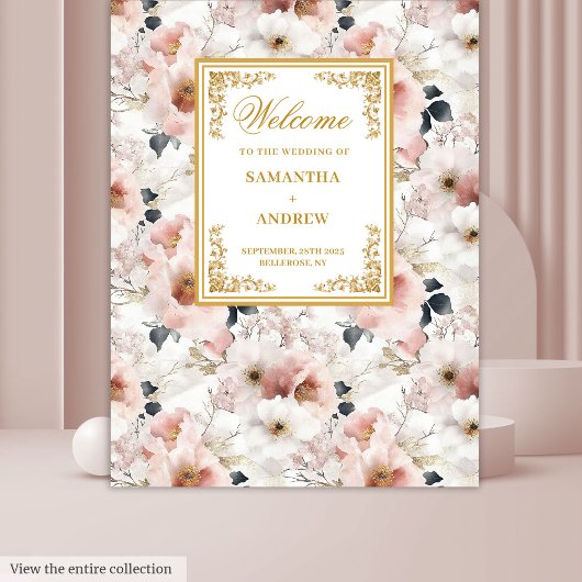Elegant Script dusty pink floral Hochzeitstapestes Wandteppich