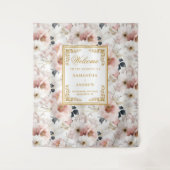 Elegant Script dusty pink floral Hochzeitstapestes Wandteppich (Vorderseite)