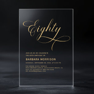 Elegant Script Eightzig Schwarz Gold 80. Geburtsta Acryleinladungen