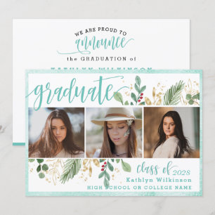 Elegant Script Eucalyptus Greenery 3 Foto Grad Ankündigung