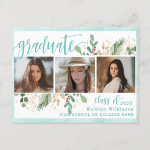 Elegant Script Eucalyptus Greenery 3 Foto Grad Ankündigungspostkarte