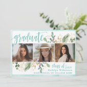 Elegant Script Eucalyptus Greenery 3 Foto Grad Einladung (Stehend Vorderseite)