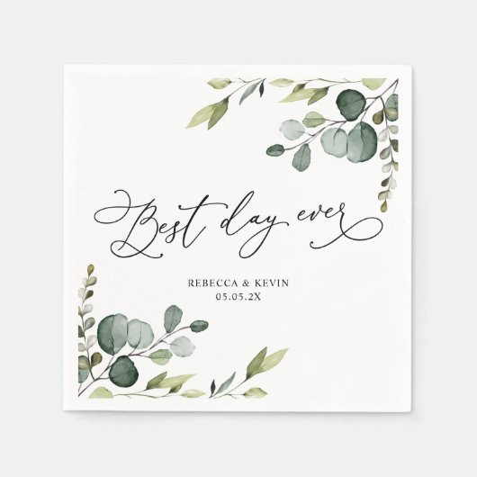 Elegant Script Eucalyptus Greenery Wedding Paper Serviette (Vorderseite)