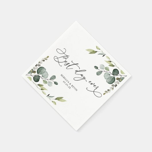 Elegant Script Eucalyptus Greenery Wedding Paper Serviette (Ecke)