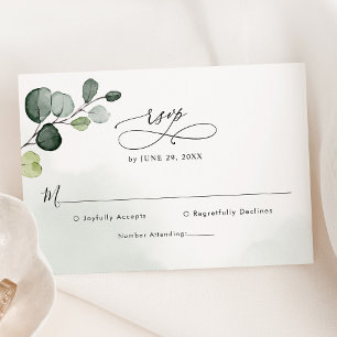 Elegant Script Eucalyptus Greenery Wedding RSVP Karte