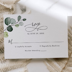 Elegant Script Eucalyptus Greenery Wedding RSVP Karte