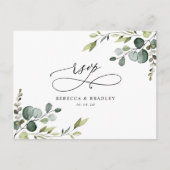 Elegant Script Eucalyptus Greenery Wedding Rsvp Postkarte (Vorderseite)
