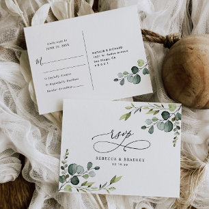 Elegant Script Eucalyptus Greenery Wedding Rsvp Postkarte