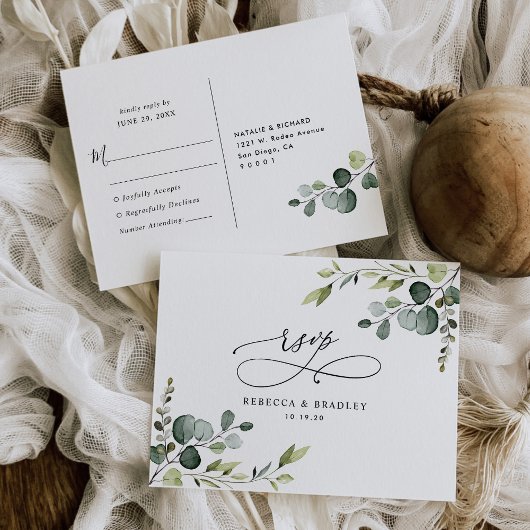 Elegant Script Eucalyptus Greenery Wedding Rsvp Postkarte