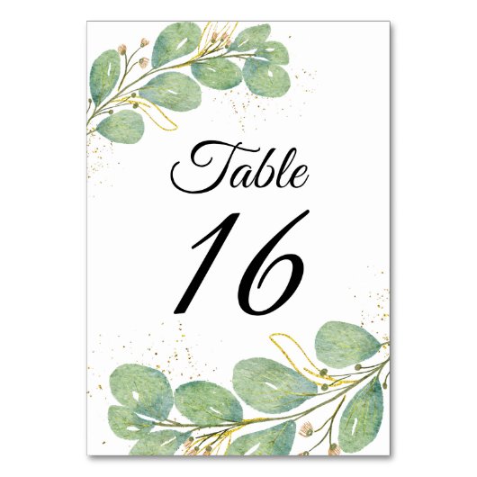 Elegant Script Eucalyptus Wedding Tischnummer (Vorderseite)