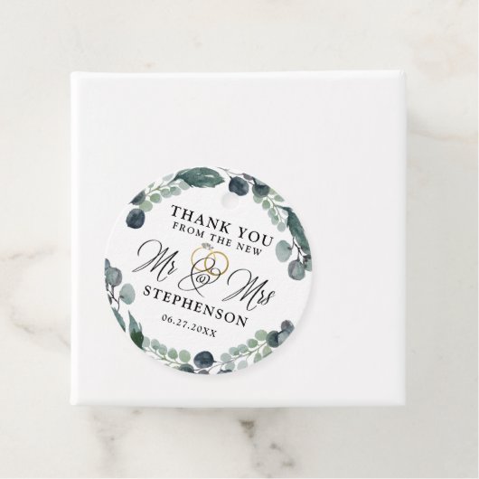 Elegant Script Eucalyptus Wedding Vielen Dank Geschenkanhänger (Beispiel)