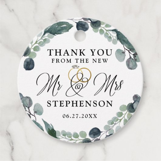 Elegant Script Eucalyptus Wedding Vielen Dank Geschenkanhänger (Vorderseite)
