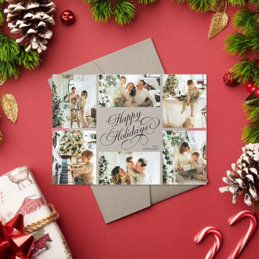 Elegant Script Family Photo Collage Christmas Card Acryleinladungen (Insitu (Feiertag))