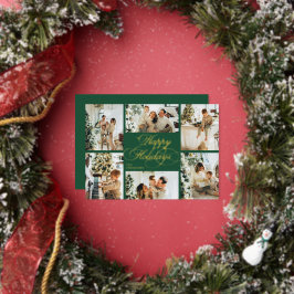 Elegant Script & Family Photo Collage Christmas Folien Feiertagskarte