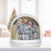Elegant Script "Family" Photo Snow Globe Schneekugeln