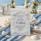 Elegant Script Faux Embossed Roses Formal Wedding Einladung