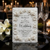 Elegant Script Faux Embossed Roses Formal Wedding Einladung