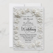 Elegant Script Faux Embossed Roses Formal Wedding Einladung (Vorderseite)