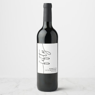 Elegant Script Fifty 50. Geburtstag Weinetikett