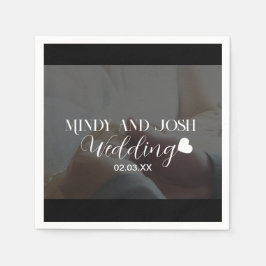 Elegant Script floating heart Photo Black Serviette