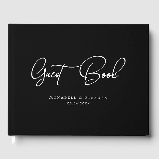 Elegant Script Font Black Wedding  Gästebuch (Vorderseite)