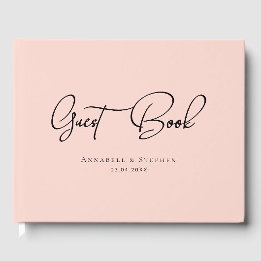 Elegant Script Font Blush Pink Wedding Gästebuch (Vorderseite)