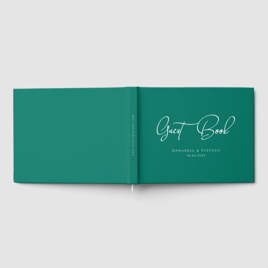Elegant, Script Font, Green Wedding  Gästebuch (Voll)