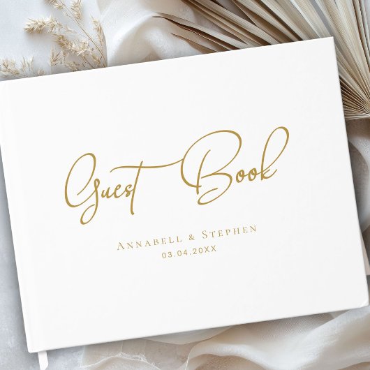 Elegant Script Font White Wedding Gästebuch