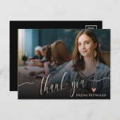 Elegant Script Foto Thank You Graduation Postkarte (Vorne/Hinten)