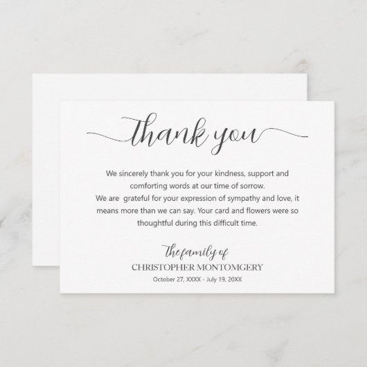 Elegant Script Funeral Dankeskarte (Vorne/Hinten)