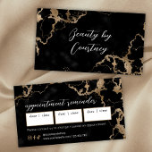Elegant Script Gold & Black Marble Beauty Salon Terminkarte