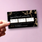 Elegant Script Gold & Black Marble Beauty Salon Terminkarte