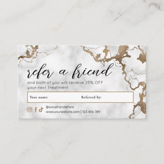 Elegant Script Gold Marble Spa Nails Beauty Salon Empfehlungskarte (Vorderseite)