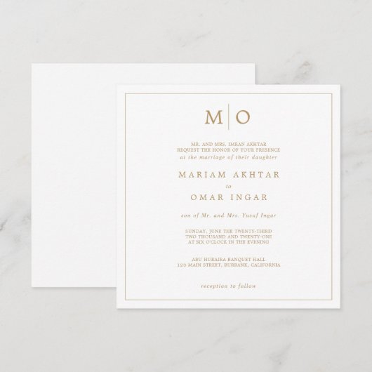 Elegant Script Gold Monogram Einladung (Vorne/Hinten)