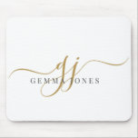 Elegant Script Gold Monogram Initials Name  Mousepad<br><div class="desc">A personalized gold script monogram mouse pad featuring a flowing signature style initial with a clean name layout. The simple monogram design keeps the look polished while adding a personal touch to a desk or workspace. A nice choice for home offices, studios, or everyday computer use, and a thoughtful personalized...</div>