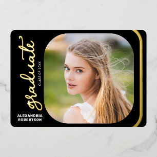 Elegant Script Goldfolie 2 Foto Abschlussfeier Folieneinladung