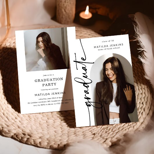 Elegant Script Grad Arch Photo Collage Graduation Einladung