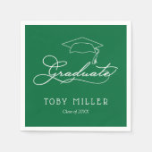 Elegant Script Grad Cap | Grüner Abschluss Napkins Serviette (Vorderseite)