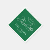 Elegant Script Grad Cap | Grüner Abschluss Napkins Serviette (Ecke)
