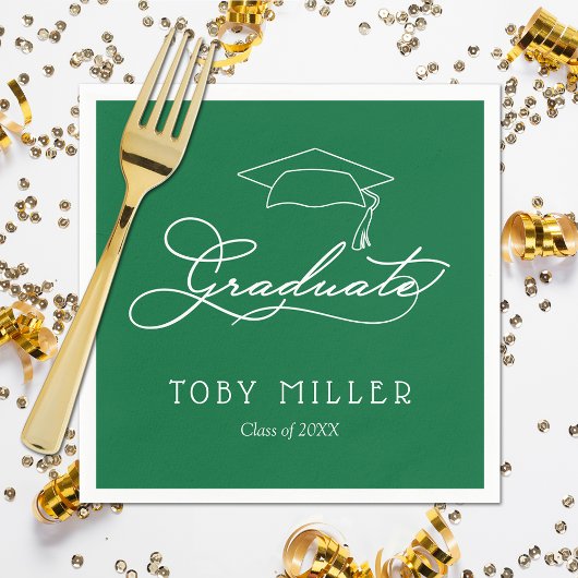 Elegant Script Grad Cap | Grüner Abschluss Napkins Serviette